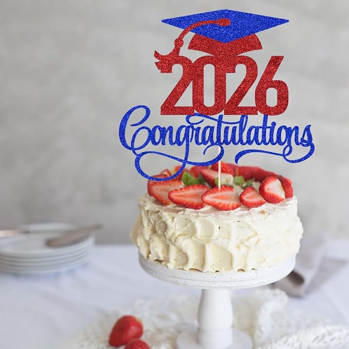 Dark blue red 2026 Congratulations Graduation Cake Topper,Congrats Grad Cake Decor - 2026 High School/College/Senior Graduation Party Decorations Supplies