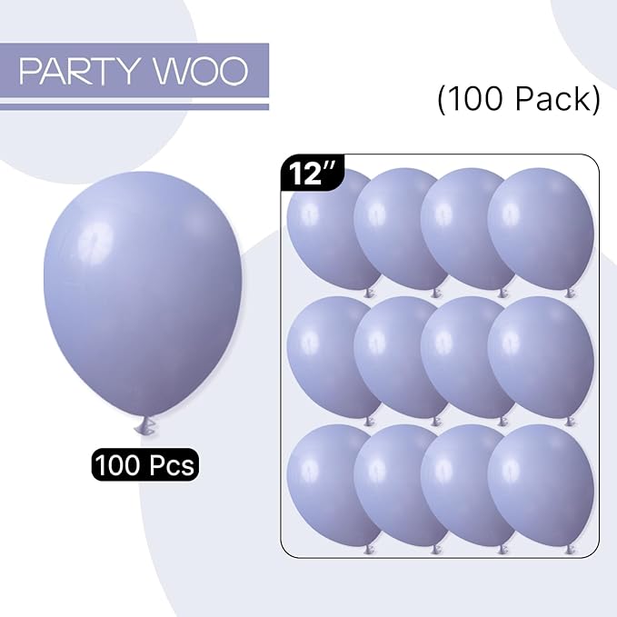 PartyWoo Dusty Blue Balloons 100pcs 12 Inch Boho Dusty Purple Muted Lavender Latex Balloons for Boy Baby Shower Anniversary Bachelorette Graduation Engagement Birthday Party Decorations Blue-F16