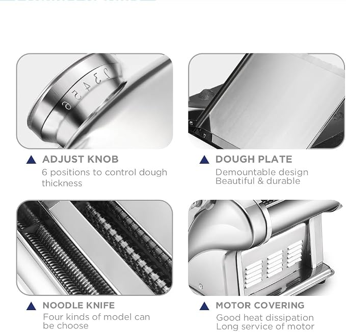 Automatic Electric Pasta Maker Machine, Commercial Stainless Steel Spaghetti Roller Noodle Pressing Machine for Spaghetti, Fettuccini, Lasagna, Dumpling Skins