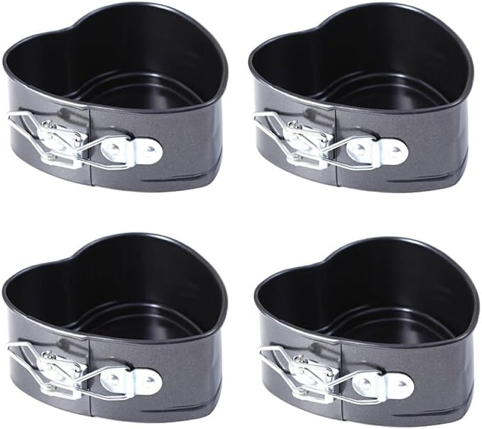 TXIN Love Heart Shape Springform Pan, Mini 4 Inches Non-Stick Carbon Steel Cake Pan Tin Mold Baking Cheese Bread Jelly Tray, Set of 4