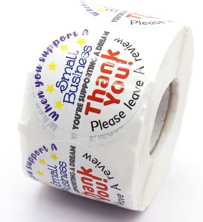 Please Leave a Review Stickers,Small Business Package Packing | 500 Labels Per Roll/Colorful/Stick Easily/Waterproof/Cute Thank You Sticker for Mail Envelopes