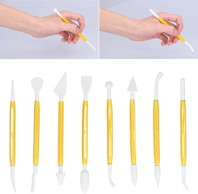 Cake Decorating Tools, 8PCS Fondant Modeling Set Decorating Hand Sculpting Tools Kit for Bakery (Yellow)