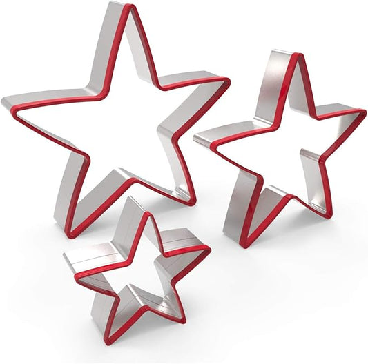 Star Cookie Cutters Set 3pcs Stainless Steel, Food Grade Large & Mini Star Cookie Cutter for Pressing Cookie, Sandwich and Bread