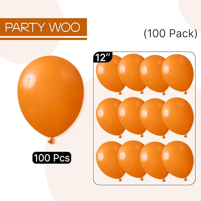 PartyWoo Burnt Orange Balloons 100pcs 12 Inch Terracotta Rust Fall Color Autumn Boho Balloon Arch Kit Garland for Wedding Birthday Baby Shower Thanksgiving Halloween Fall Party Decorations Orange-F53