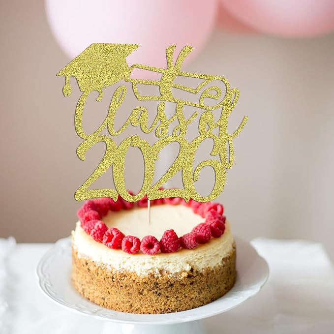 Gold Class of 2026 Congrats Grad Cake Topper Glitter Graduation Party Supplies - High School College Graduates -College Graduate Cake Topper Decorations (Class of 2026 gold)