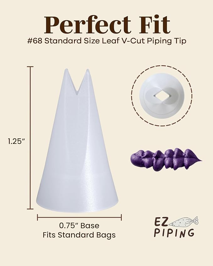 Reusable Plastic Piping Tips - Standard Size Leaf Tip #68 Icing Nozzles Made from Food Grade Plastic Cake Decorating Tool Kit, Baking Supplies, Base Ø 0.75", Height 1.25" Made in USA (100pcs)