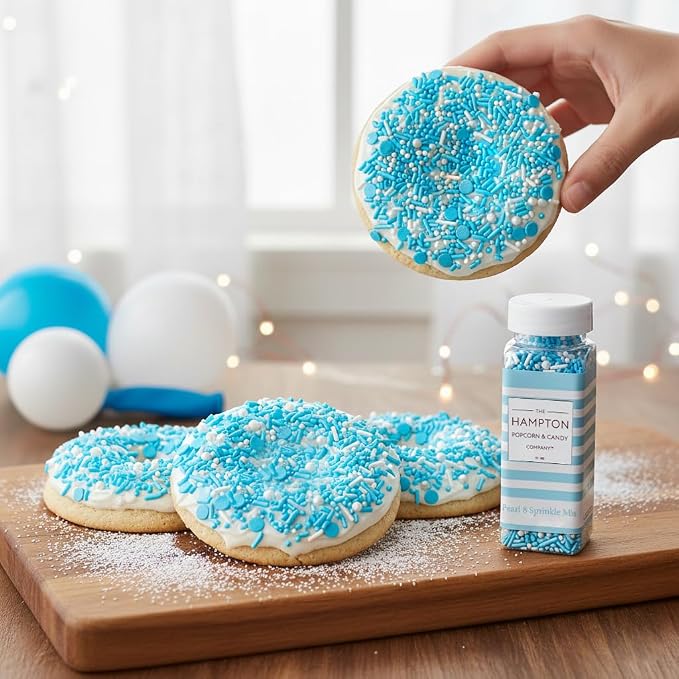 Blue and White Pearls & Sprinkles Mix 4.23 oz, Sprinkles For Cake Decorating, Baking, Ice Cream & More, The Hampton Candy Company