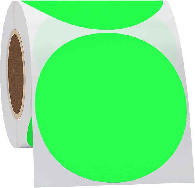 Hybsk Round Color Coding Circle Dots Labels Warehouse Inventory Organizer Stickers (4 inch, Fluorescent Green)