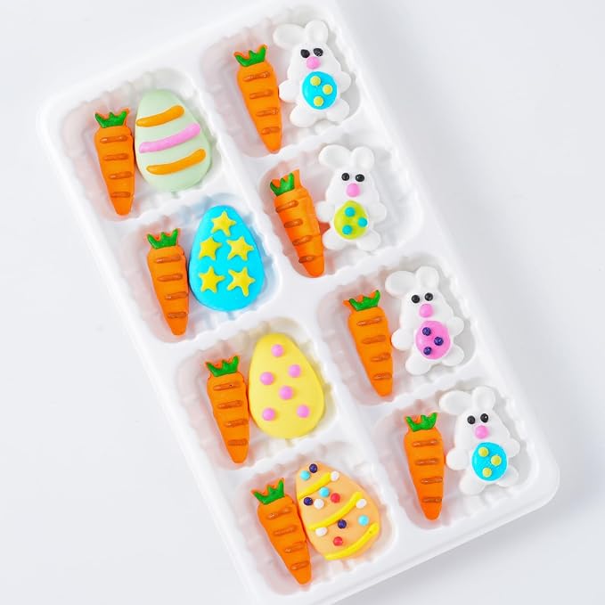 Easter Icing Decoration 16 Counts Edible Rabbit Eggs Carrot Royal Icing Decoration Sugar Sprinkles for Baking Cupcake Topper Cake Ice Cream Cookies Chocolate