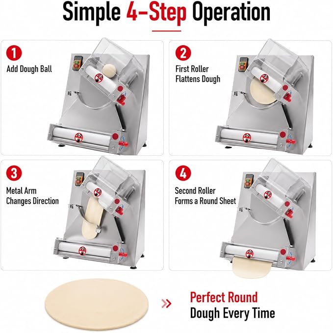 Pizza Dough Roller Sheeter, 4-12" Commercial Electric Automatic Pizza Press Making Rolling Machine, Adjustable Thickness 0.03-0.2 Inch, Stainless Steel Dough Machine for Noodle Bread & Pasta Maker