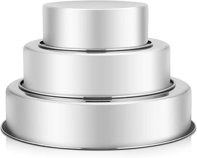 P&P CHEF Cake Pan Set of 3, 6" + 8" + 9.5" Round Baking Layer Tier Cake Pans Tins, Stainless Steel Bakeware for Birthday Weeding, Heavy Duty & Non Toxic, Mirror Finish & Dishwasher Safe
