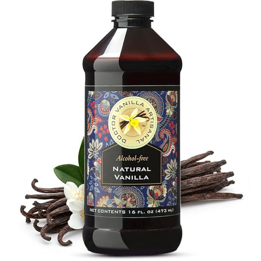 Natural Vanilla Alcohol‑Free Flavor, 16 fl oz - Madagascar Bourbon vanilla, 100% natural, sugar‑free, GMO‑free, gluten‑free, vegan, paleo, keto, kosher, and halal