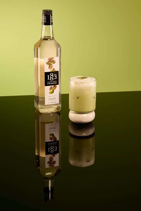 1883 Pistachio Syrup for Drinks, Made in France, 1 Liter Glass Bottle