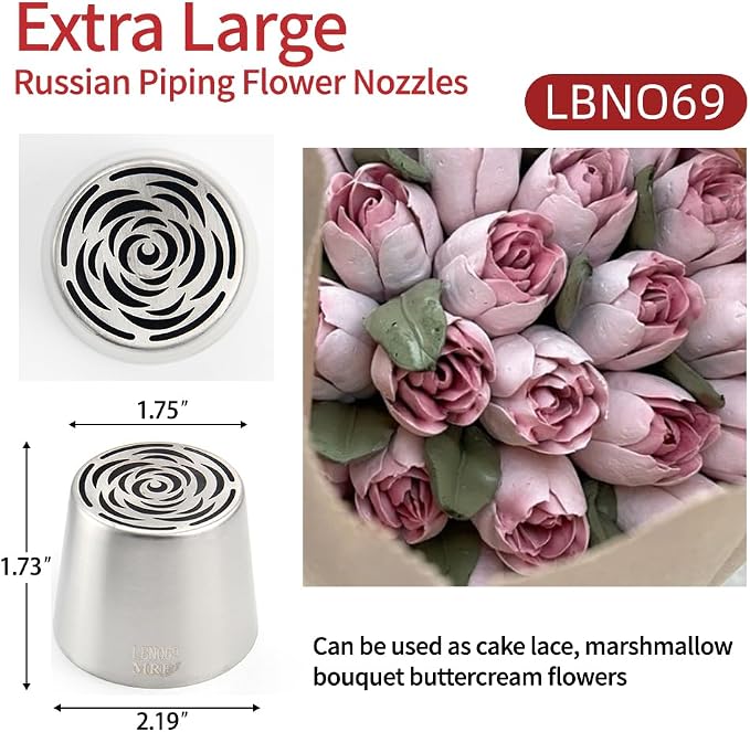 Extra Large Russian Piping Tips for Marshmallows Stainless Steel Flower Frosting Nozzles many styles Cake Decorating Baking tool for Buttercream, Cupcakes Cookies(SL69)