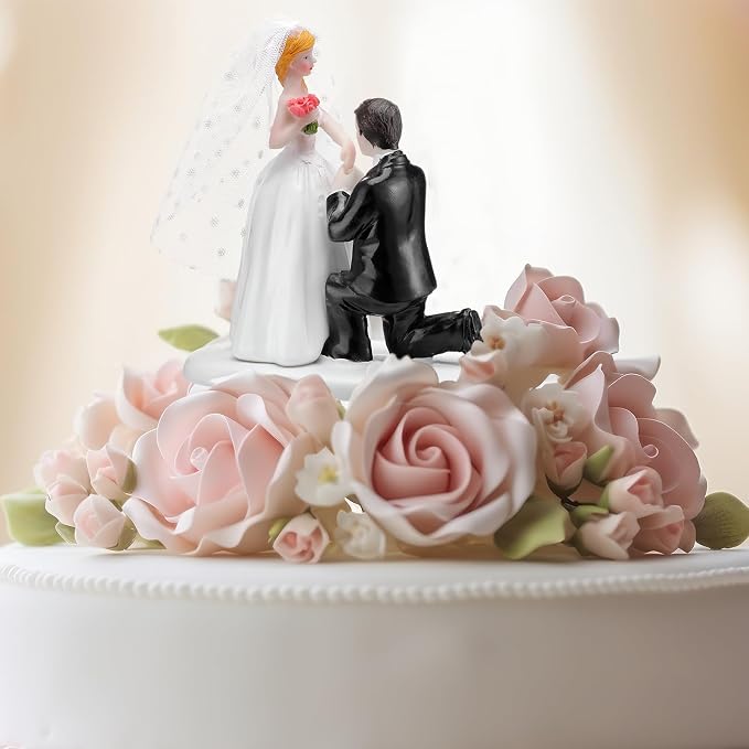 Remerry 4.5" Wedding Bride and Groom Cake Topper Vintage Elegant Wedding Cake Topper Couple Figurine Novios Para Pastel for Engagement Romantic Funny Couple Statue Anniversary(Marry Me,White)