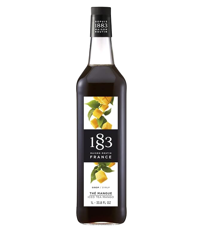 1883 Iced Tea Mango Syrup for Drinks, Made in France, 1 Liter Glass Bottle