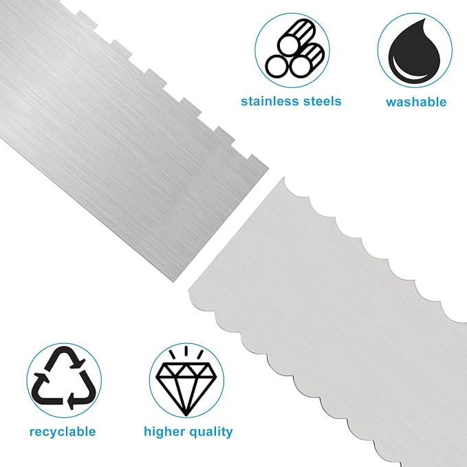 8.7 Inch Stainless Steel Cake Scraper, Double Sided Patterned Edge Stripe Edge Smoother Scraper Cake Decorating for Mousse Butter Cream, 2 Pieces