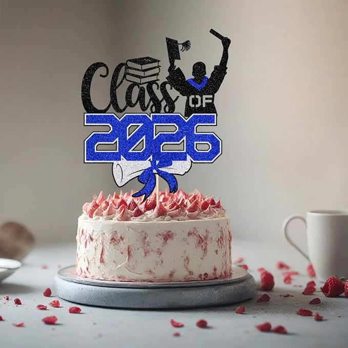 Class of 2026 Congrats Grad Cake Topper Glitter Graduation Party Supplies - High School College Graduates -College Graduate Cake Topper Decorations (Class of 2026 Black blue)
