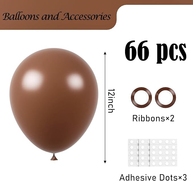 Voircoloria Coffee Brown Balloons, 66pack 12inch Tan Latex Party Balloons for Wedding, Birthday, Graduation, Bridal Shower, Baby Shower, Gender Reveal, Anniversary, Bachelorette Party Decorations
