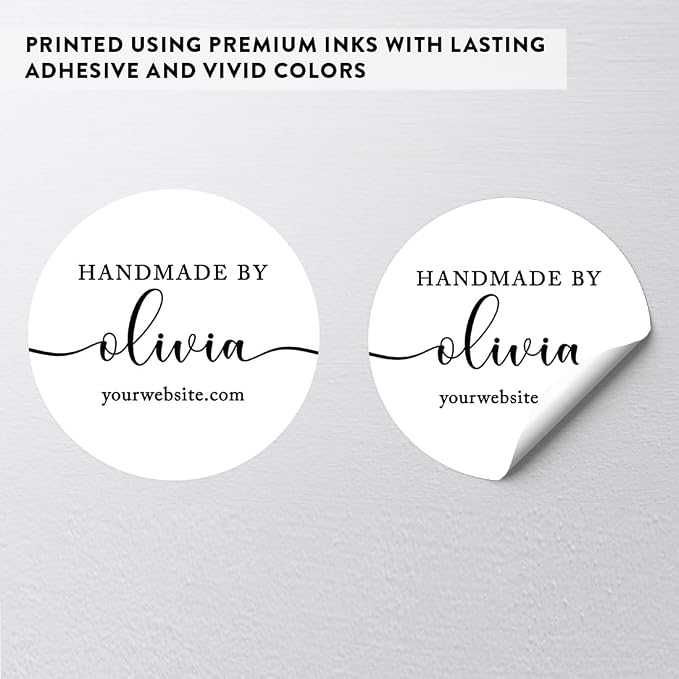 Andaz Press Personalized Round Small Business Stickers, 120-pack Custom Handmade by, Name, Website, Handmade Stickers for Packaging, Custom Candle Labels, Personalized Baking Stickers Labels