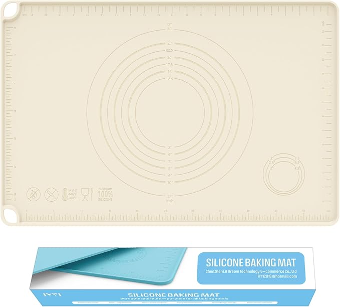 Silicone Baking Mat, Dough Rolling Mat, Pastry Mat for Rolling Dough, Silicone Rolling Mats for Pizza, Pie, Macaron, Bread (Beige, 24"×16")