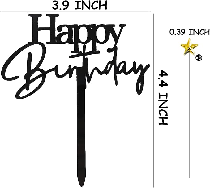Acrylic Happy Birthday Cake Topper Durable Reusable Perfect for Birthday Cakes, Cupcakes, Dessert Tables Ideal for Kids Adults Birthday Celebrants (Black)