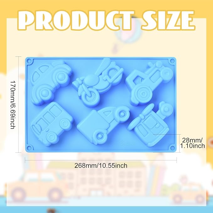 Ipotkitt Blue Car Theme Silicone Molds Vehicle Bus Transportation Candy Molds for Candy Chocolate Jelly Cake Ice Crafts, 2pcs, 6 Cavities