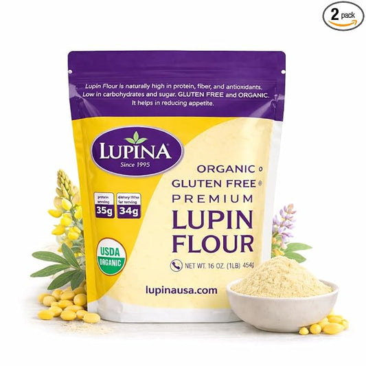 Lupina Organic Gluten-Free Lupin Flour – Pack 2 –16 oz- High-Protein, High-Fiber, Low-Carb Plant-Based Flour – Non-GMO Vegan Superfood for Baking, Smoothies & Healthy Cooking