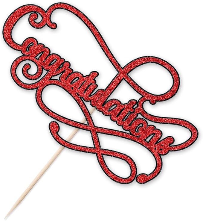 Congratulations Cake Topper,Congratulations 2026 Graduation Cake Topper,Graduation, Wedding, Retirement, Birthday, Anniversary, Celebration Party Decorations Supplies (Black Red)