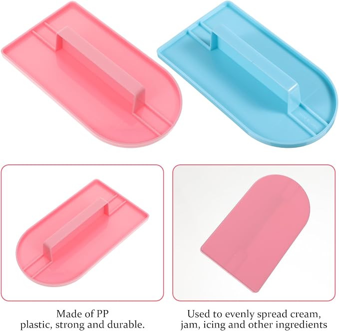 2 PCS Cake Decoration Icing Smoother, Fondant Smoothing Tool, Plastic Fondant Icing Smoother Polisher, Icings Scraper Paddle Tool for Cake Decoration Tools (Pink, Blue)