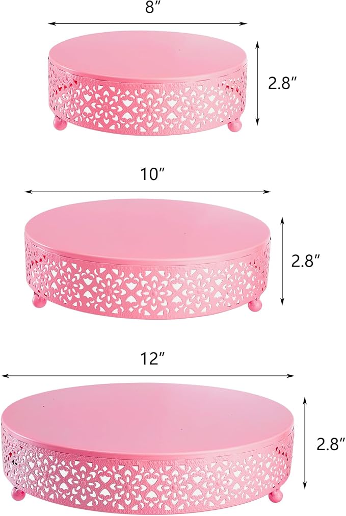 Hedume 3-Piece Metal Cake Stand Set, Pink Round Cake Stand, Dessert Cupcake Pastry Candy Display Plate for Wedding, Birthday Party, Event