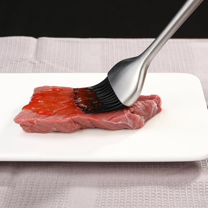 Heavy-duty BBQ Basting Brush by HQY - Silicone Bristles with 12 Inch Stainless Steel Handle - Make Grilling Easy - 5 Year Guarantee