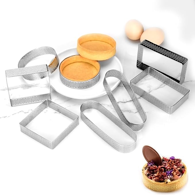 304 Stainless Steel Cake Ring, Multi Shaped Fruit Tarte Crust Square Rectangle Round Oval Shape Pastry Food Ring Nonstick DIY Baking Tools - 8pcs