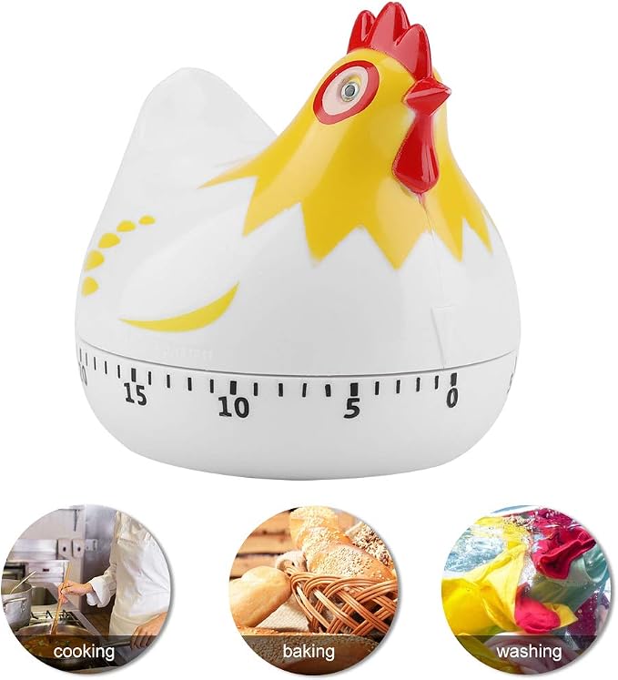 Joyzan Chicken Cartoon Kitchen Timer, Chick Hen Pattern Baking Countdown Mechanical Rotating Loud Alarm Mini Counters Timing Reminder Lovely Cute Manual Egg Animal Time Management Clock Home Study