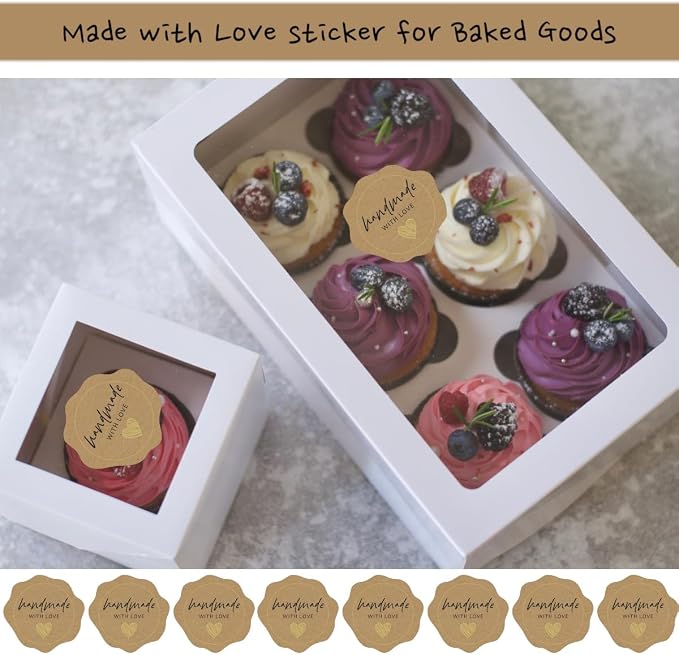 300 Made with Love Stickers1.75 with Gold Foil - for Small Business Owners, Handmade Goods, Bakery, Cookies, Cake Boxes, Bread, Chocolate Boxes, and Other Home Goods