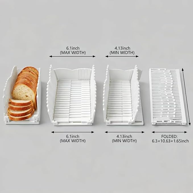Bread Slicer Adjustable Foldable Cutter BPA Free white | Adjustable Thickness Slicing Guide ◦ Foldable Portable Design ◦ Suitable for Sourdough, Bagel, and Cake