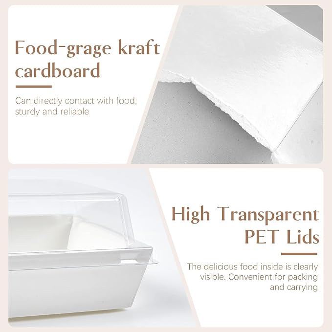 ZORRITA Paper Charcuterie Boxes with Clear Lids, 50 Pack, 5 Inch, White | Square To Go Dessert Containers, Small Bakery Boxes, For Cake, Cookies, Sandwich, Strawberries