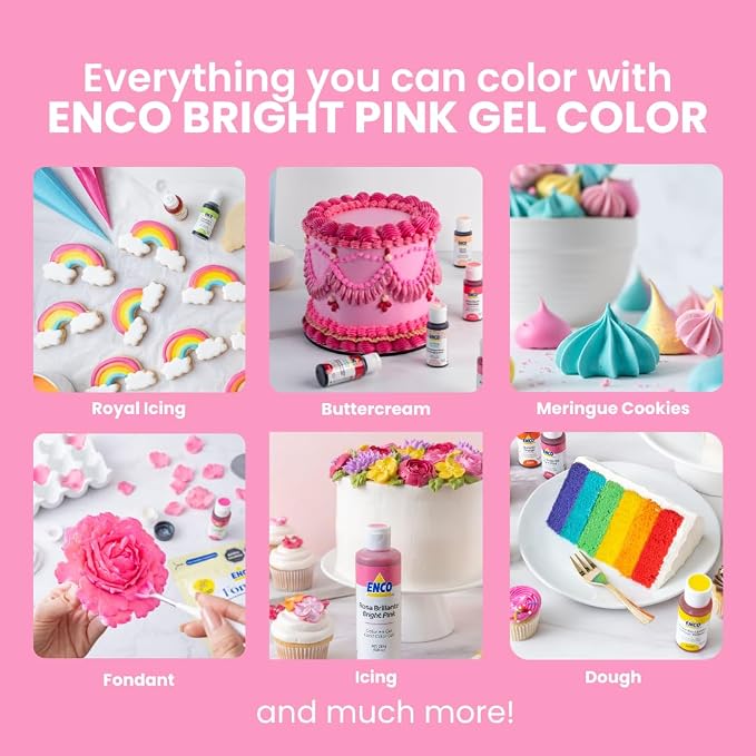ENCO Food Coloring Gel Bright Pink 8.8 oz (250g) Concentrated, Vegan