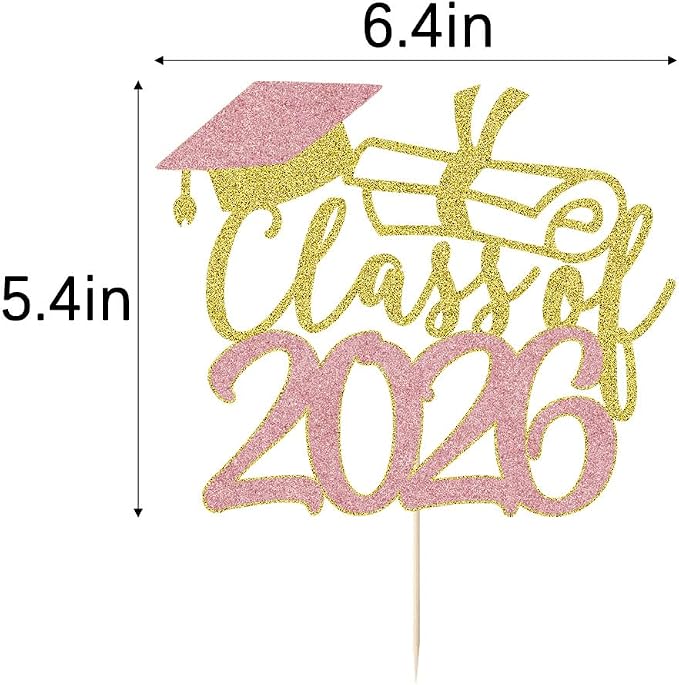 Gold Class of 2026 Congrats Grad Cake Topper Glitter Graduation Party Supplies - High School College Graduates -College Graduate Cake Topper Decorations (Class of 2026 Gold and rose gold)