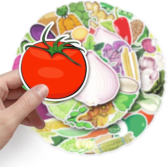 Vegetables Stickers |50Pcs Vegetables Waterproof Vinyl Decals | Removable Resuable Sun-proof Peel and Stick for Water Bottles Laptop Luggage Cup Computer Mobile Phone Skateboard Decoration