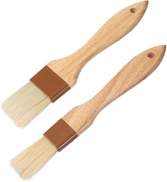 2PCS Pastry Brushs for Baking, Basting Brush for Cookings Natural Boar Bristle Butter Brush for Cooking-Wooden Handle Non-Shedding Food Grade Cooking Brushs for Butter, Oil Baking (0.9 Inch,1.1 Inch)