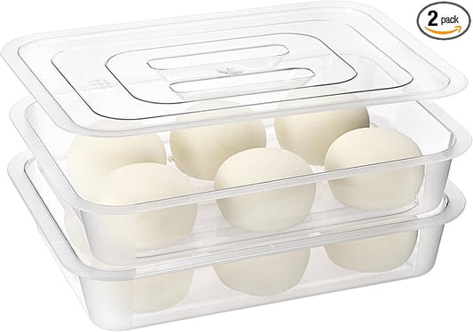 2 PCS Clear Pizza Dough Proofing Box with Lids, 15.7x10.2 Inch Dough Trays for Bread Making, Stackable Pizza Proofing Container Fits 4-6 Dough Balls for Home Kitchen, Restaurants, Chef (Large)