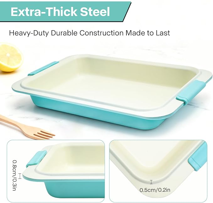 13x9 / 9x13 Baking Pan with Lid, Nonstick Aluminized Steel Cake Pan with Silicone Handles, Covered Bake & Carry Pan for Potlucks, Casseroles, Lasagna & Meal Prep