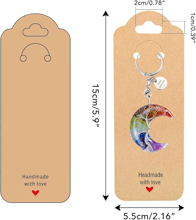 100PCS Keychain Display Cards,2.16'' x 6'' Handmade with Love Kraft Paper Jewelry Cards for Small Business Selling