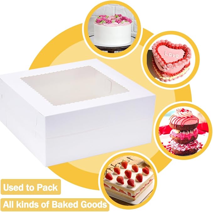 14x14x6 Inch 10 Pack Cake Boxes with Window,Wedding Cake Boxes,Disposable Cake Containers,Cake Carrier for Brownie,Pastries,Cheesecake