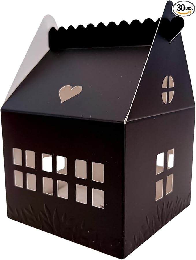 30 Pcs Cottage House Cookie Boxes with Window & Business Card Holder, Black, 4 x 4 x 6 in Bakery Gift Boxes for Treats, Desserts, Party Favors & Realtor Pop By Gifts