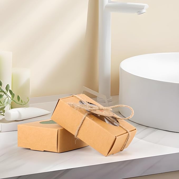 RYKOMO 60 PCS Soap Boxes for Homemade Soap 3.55 X 2.4 X 1.2 Inch Small Soap Packaging Boxes Kraft Soap Box with Window Mini Soaps Gift Boxe for Homemade Bakery Candy Cookies Packaging