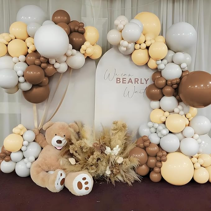 Boho Balloon Garland Arch Kit, 160Pcs Dark Brown White Sand and Nude Balloons for Birthday Bridal Baby Shower Gender Reveal Wedding Retirement Party Decorations