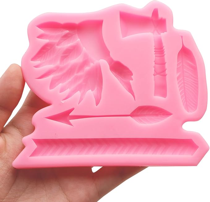 Native American Western Indians Axe Feather Arrow Fondant Mold 1 Pcs for Cake Decoration Candy Sugar Cupcake Topper Cake Polymer Clay Crafts Epoxy Resin