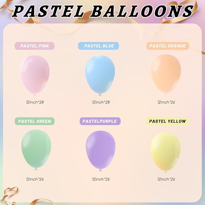 160 Pack Pastel Balloons 12 Inch Pastel Rainbow Multicolor Macaron Balloons for Party Baby Shower Gender Reveal Easter Decorations